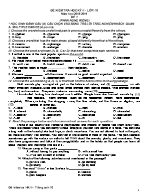 Đề kiểm tra học kỳ II môn Tiếng Anh Lớp 10 - Đề 1 - Năm học 2018-2019